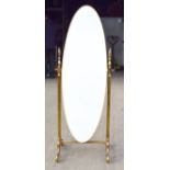 1 x Italian Mid-century Brass Freestanding Cheval Dressing Mirror with Oval Frame, Circa 1960s  -
