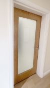 1 x Heavy Duty Internal Timber Door With Full Height Frosted Glazed Panel, Complete With Ironmongery