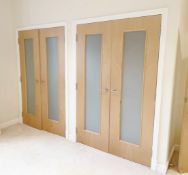 2 x Pairs Of Double Heavy Duty Internal Timber Doors With Full Height Frosted Glazed Panels