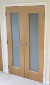 1 x Pair Of Double Heavy Duty Internal Timber Doors With Full Height Frosted Glazed Panel,