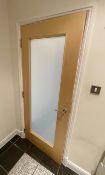 1 x Heavy Duty Internal Timber Door With Full Height Frosted Glazed Panel, Complete With Ironmongery