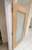 1 x Heavy Duty Internal Timber Door With Full Height Frosted Glazed Panel, Complete With Ironmongery