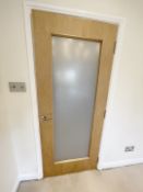 1 x Heavy Duty Internal Timber Door With Full Height Frosted Glazed Panel, Complete With Ironmongery