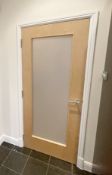 1 x Heavy Duty Internal Timber Door With Full Height Frosted Glazed Panel, Complete with Ironmongery