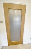 1 x Heavy Duty Internal Timber Door With Full Height Frosted Glazed Panel, Complete With Ironmongery