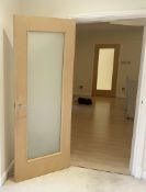 1 x Heavy Duty Internal Timber Door With Full Height Frosted Glazed Panel, Complete With Ironmongery