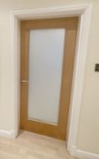 1 x Heavy Duty Internal Timber Door With Full Height Frosted Glazed Panel, Complete With Ironmongery