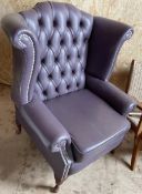 1 x Bespoke High Grade GENUINE LEATHER Chesterfield Armchair Hand-Upholstered in Purple