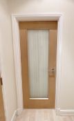 1 x Heavy Duty Internal Timber Door With Full Height Frosted Glazed Panel, Complete With Ironmongery