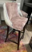 3 x Unique Bar Stools Hand-Upholstered in Silver Leather and Pink Velvet by British Artisans