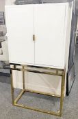 1 x CH Luxury White & Gold 2-Door Drinks Bar Cabinet,with Glass Shelving and Mirrored Back  -