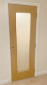 1 x Heavy Duty Internal Timber Door With Full Height Frosted Glazed Panel, Complete With Ironmongery