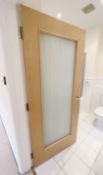 1 x Heavy Duty Internal Lockable Bathroom Timber Door with Frosted Glazed Panel and Ironmongery