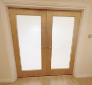 1 x Pair Of Double Heavy Duty Internal Timber Doors With Full Height Frosted Glazed Panel,