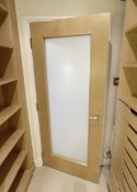 1 x Heavy Duty Internal Timber Door With Full Height Frosted Glazed Panel, Complete With Ironmongery