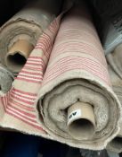 1 x 10-12 Metre Roll Of Premium Woven Upholstery Fabric In A Red & Natural Ticking Stripe - Ref:
