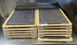 12 x Wooden Dinner Trays with Slate Steak Plates