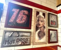 5 x Pieces of Americana Wall Art - Features a Retro “76” sign, Hot Dog Advertisement, Marilyn Monroe