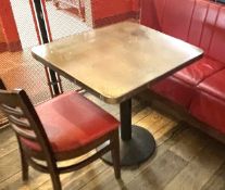 4 x Industrial Style Dining Tables with Brushed Metal Tops and Floor Mounted Pedestals - Suitable
