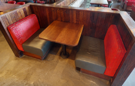 1 x Seating Booth with Two Single Seats Upholstered with Grey Faux Leather Seats and Red Fabric
