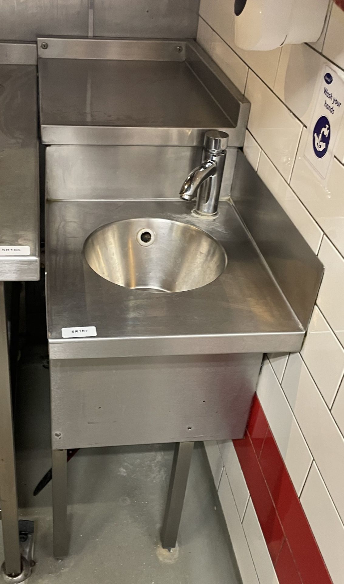1 x Stainless Steel Handwash Unit with Mixer Tap, Splash Barriers, and Rear Shelf