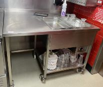 1 x Stainless Steel Baine Marie Prep Unit on Castors - Includes Two Trays and an Assortment