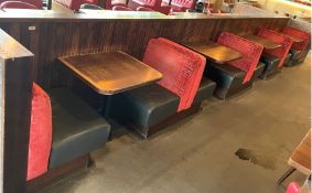 1 x Collection of Seating Booths Upholstered with Grey Faux Leather Seats and Red Fabric Backs