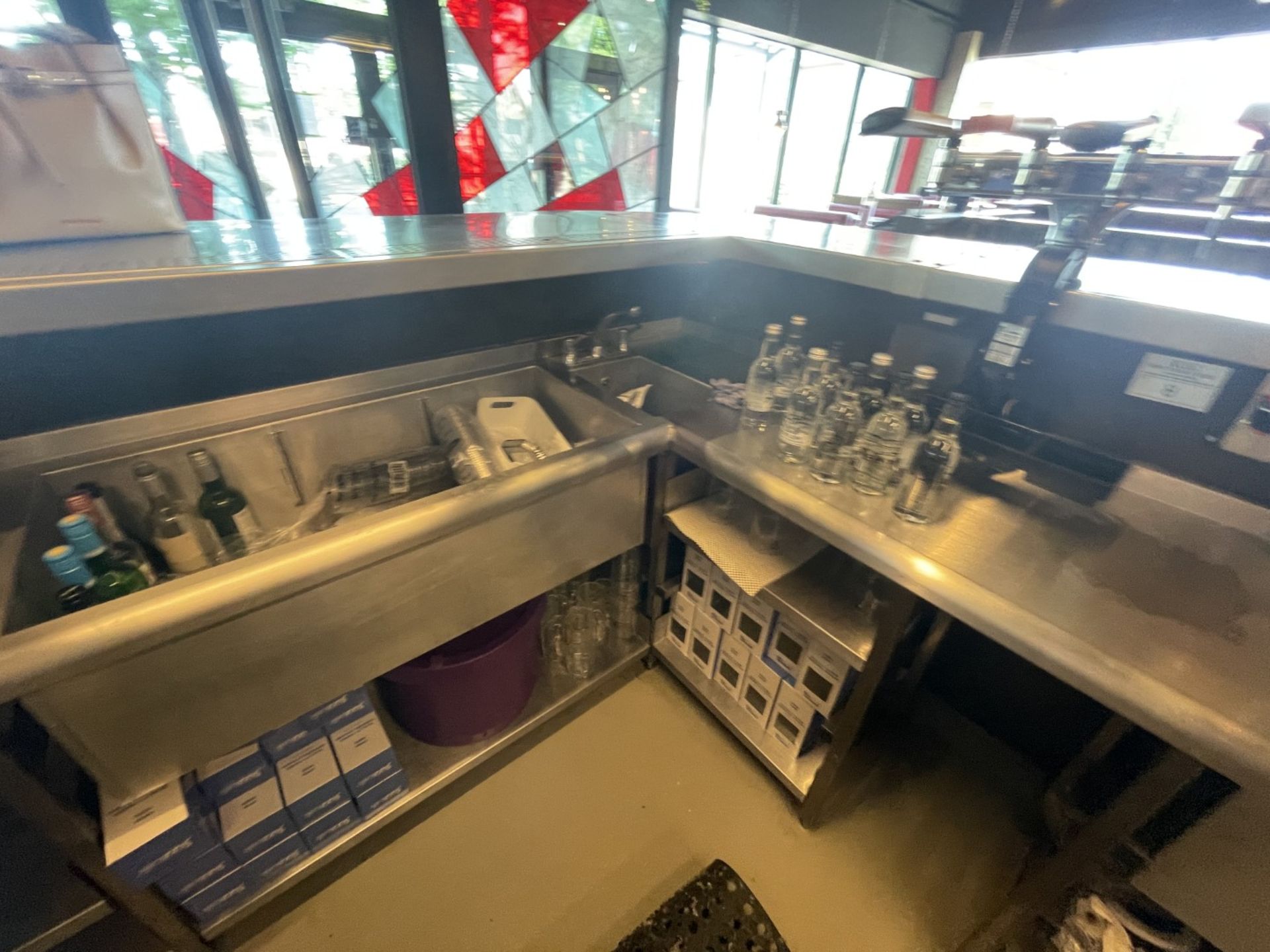 1 x Large Central Island Drinks Bar Features Stainless Bar Tops with Integral Removal Drainers - Image 26 of 64