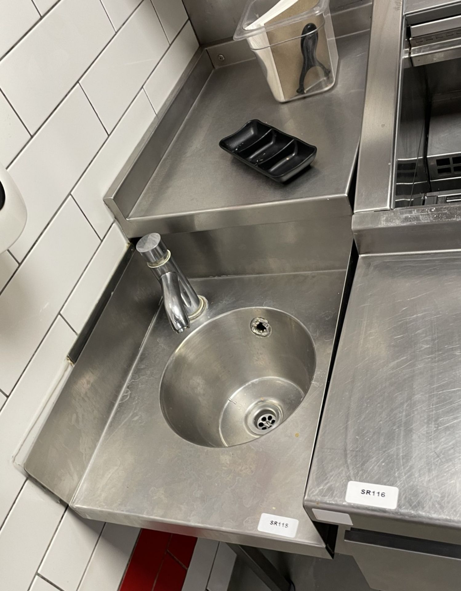 1 x Stainless Steel Handwash Unit with Mixer Tap, Splash Barriers, and Rear Shelf - Image 2 of 3