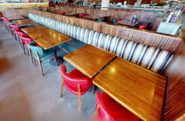 1 x Banqueting Restaurant Seating Bench Featuring Faux Leather Seats and Fabric Back Rests