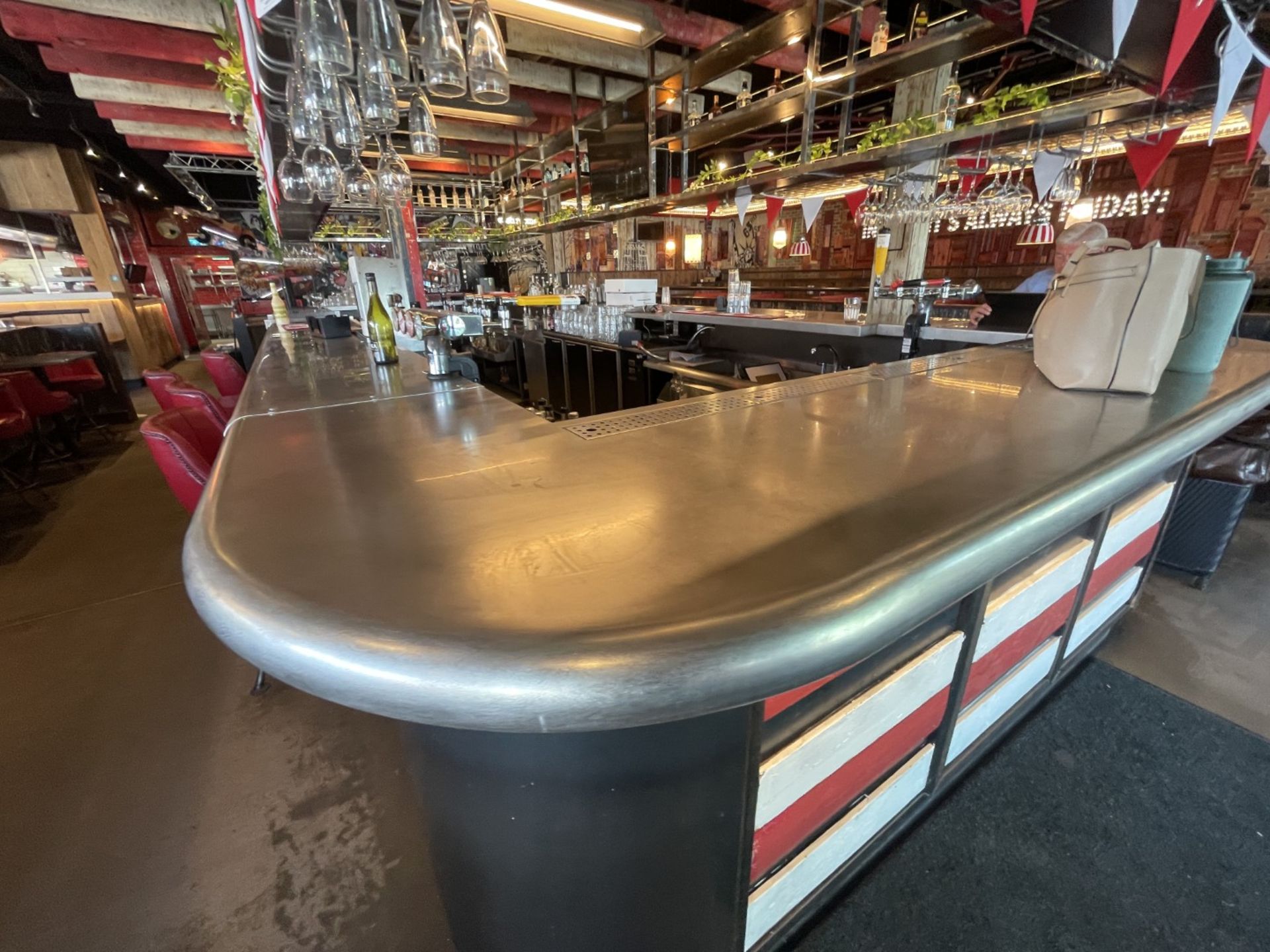 1 x Large Central Island Drinks Bar Features Stainless Bar Tops with Integral Removal Drainers - Image 56 of 64