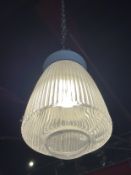 4 x Prismatic Ribbed Glass Light Pendants with a Porcelain Gallery