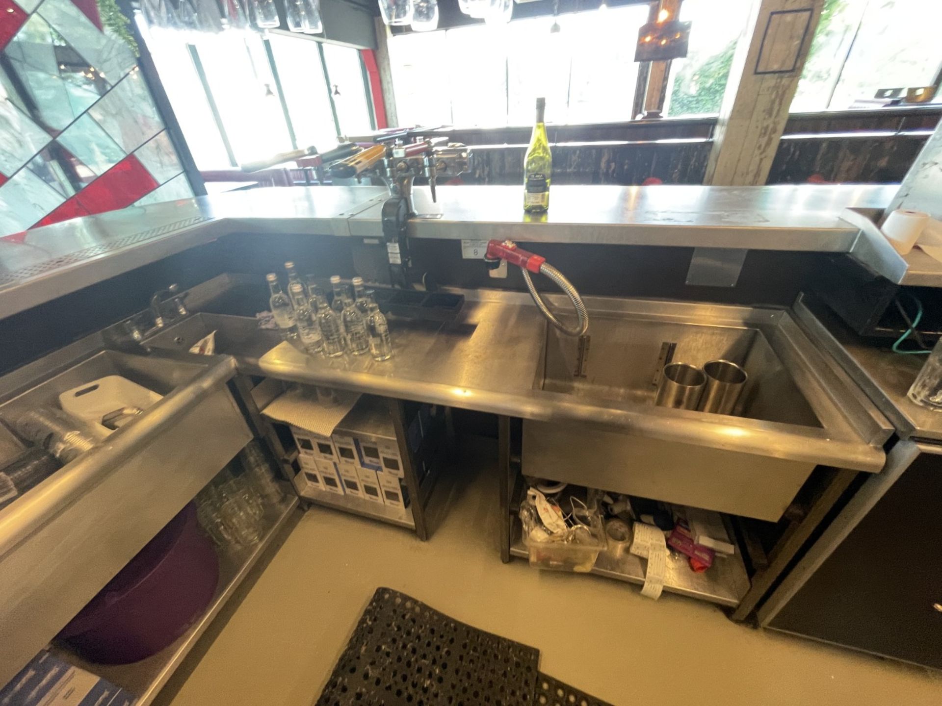 1 x Large Central Island Drinks Bar Features Stainless Bar Tops with Integral Removal Drainers - Image 29 of 64