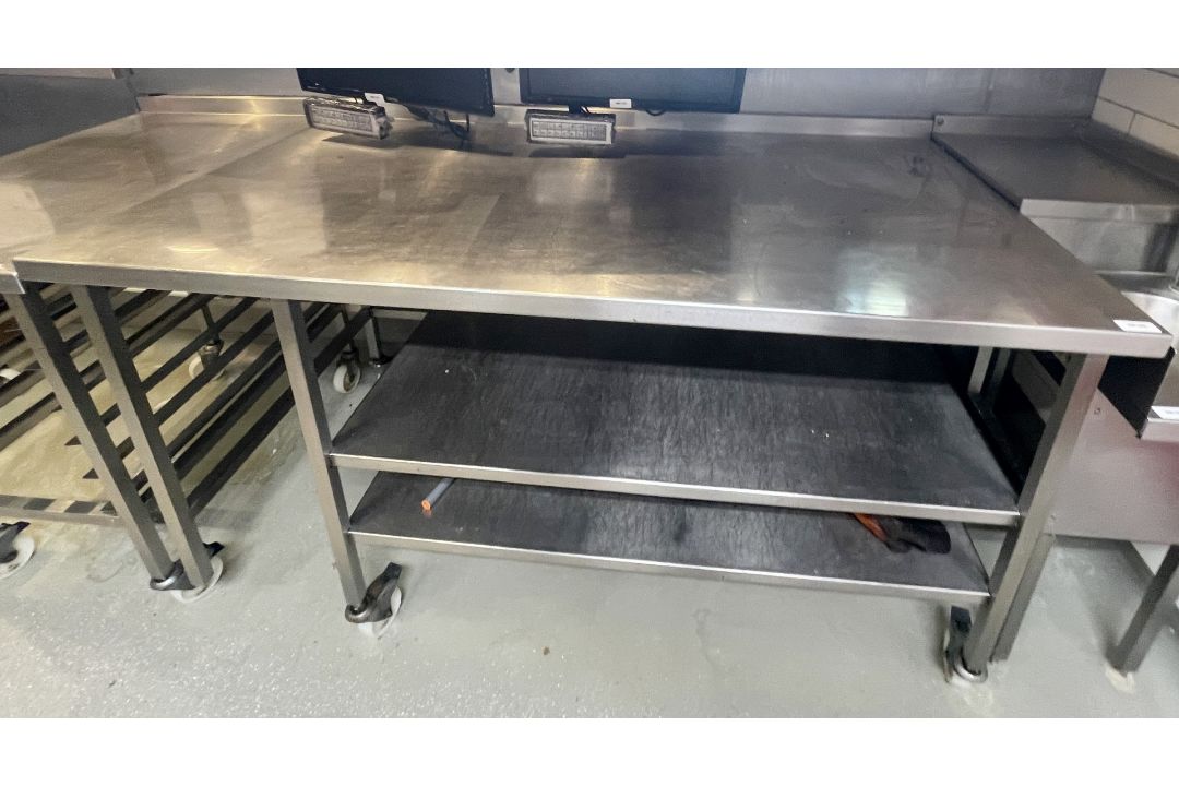 1 x Stainless Steel Prep Table with Undershelves and Castors - Image 1 of 4