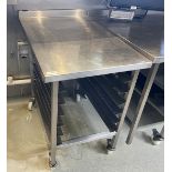 1 x Stainless Steel Prep Table on Castors with Six Tray Holders