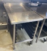 1 x Stainless Steel Prep Table on Castors with Six Tray Holders