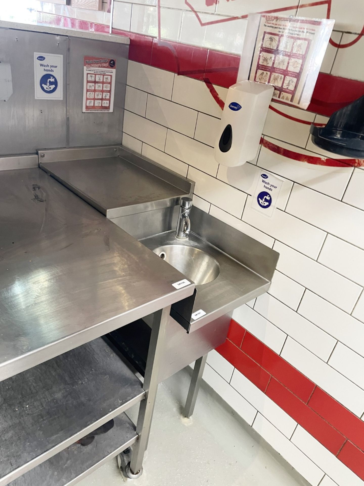 1 x Stainless Steel Handwash Unit with Mixer Tap, Splash Barriers, and Rear Shelf - Image 4 of 4