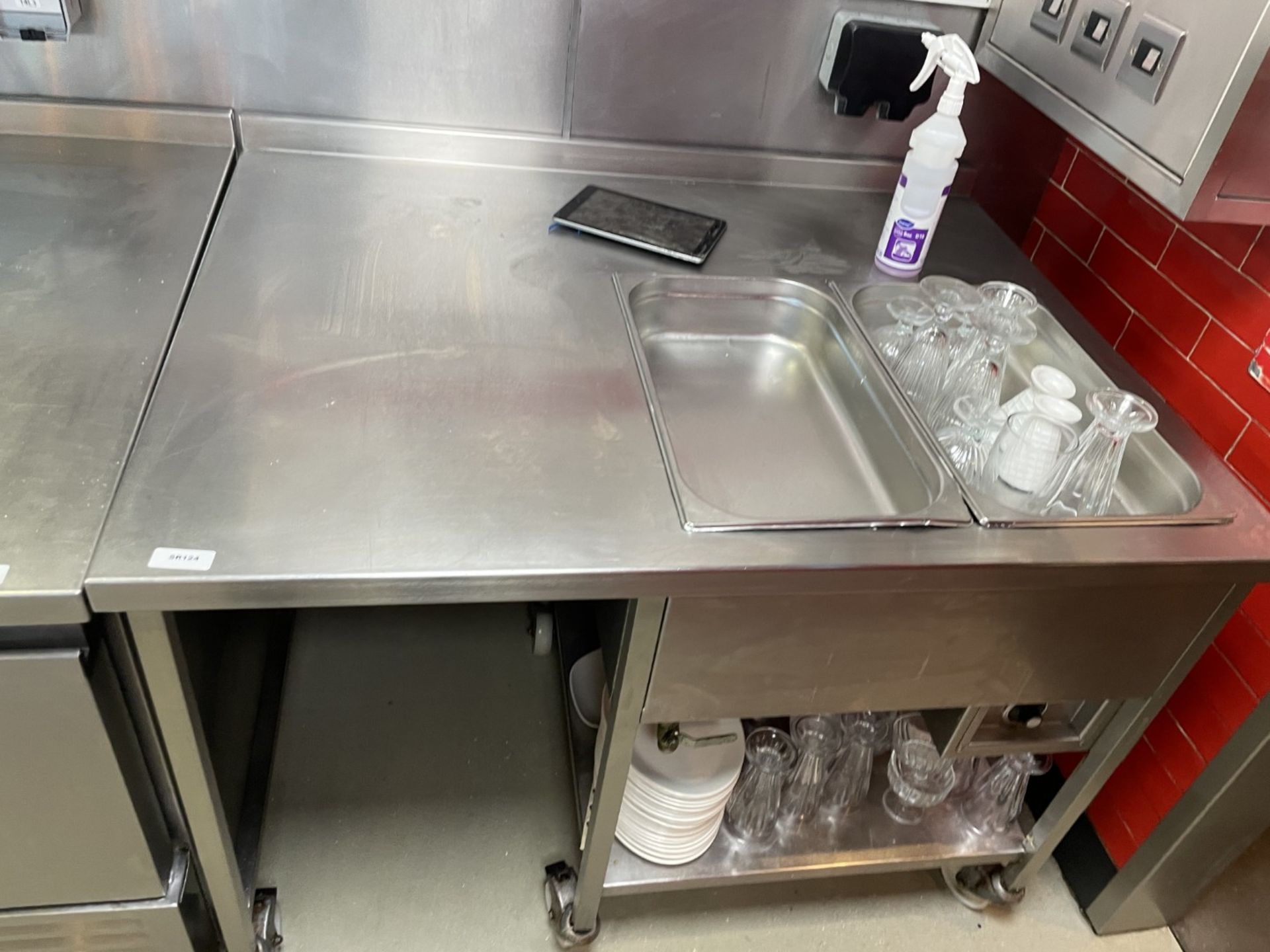 1 x Stainless Steel Baine Marie Prep Unit on Castors - Includes Two Trays and an Assortment - Image 4 of 6