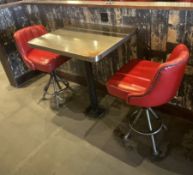 4 x Industrial Style Bar Stools with Red Leather Swivel Seats and Foot Rests