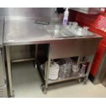 1 x Stainless Steel Baine Marie Prep Unit on Castors - Includes Two Trays and an Assortment
