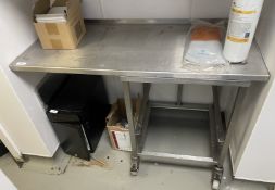 1 x Stainless Steel Prep Counter with Castors and Tray Holder