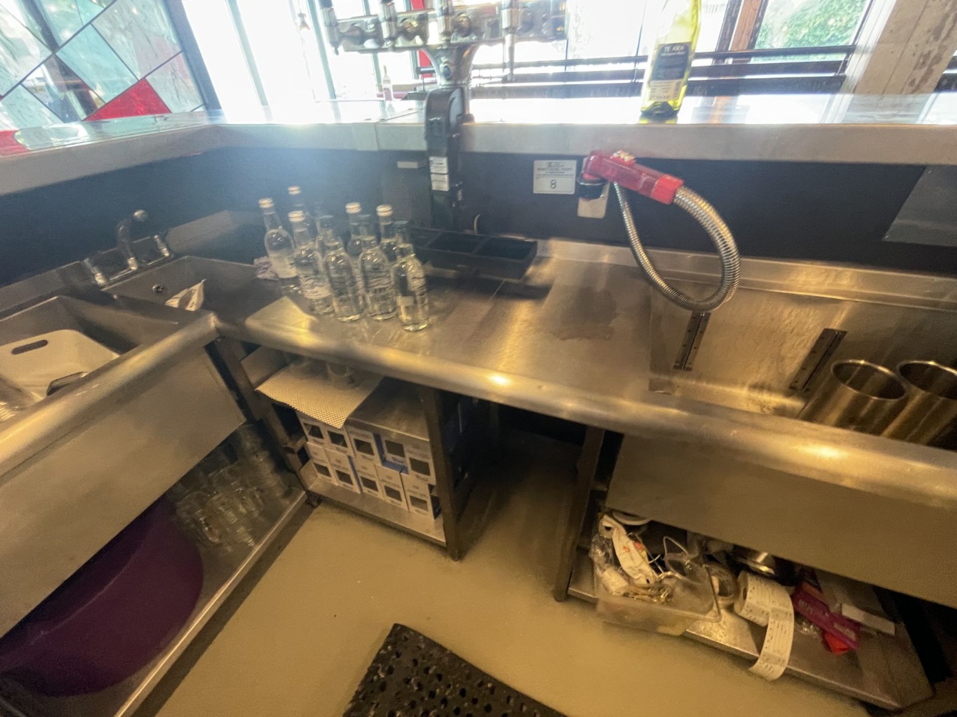 1 x Large Central Island Drinks Bar Features Stainless Bar Tops with Integral Removal Drainers - Image 27 of 64