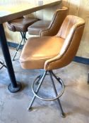 4 x Industrial Style Bar Stools with Brown Leather Swivel Seats and Foot Rests