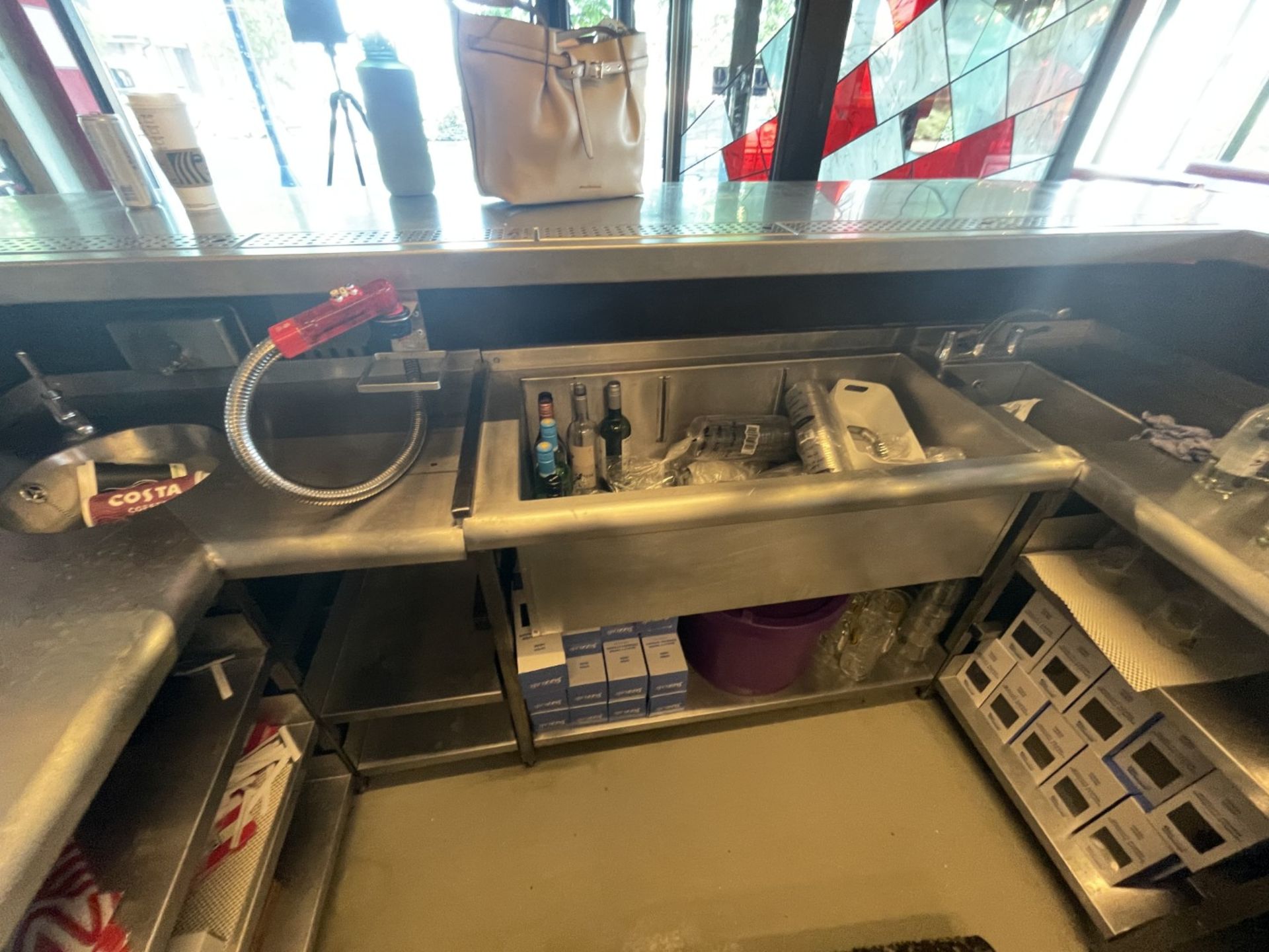 1 x Large Central Island Drinks Bar Features Stainless Bar Tops with Integral Removal Drainers - Image 24 of 64