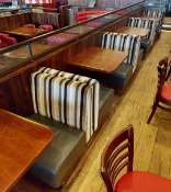 1 x Collection of Seating Booths Upholstered with Grey Faux Leather Seats and Striped Fabric Backs