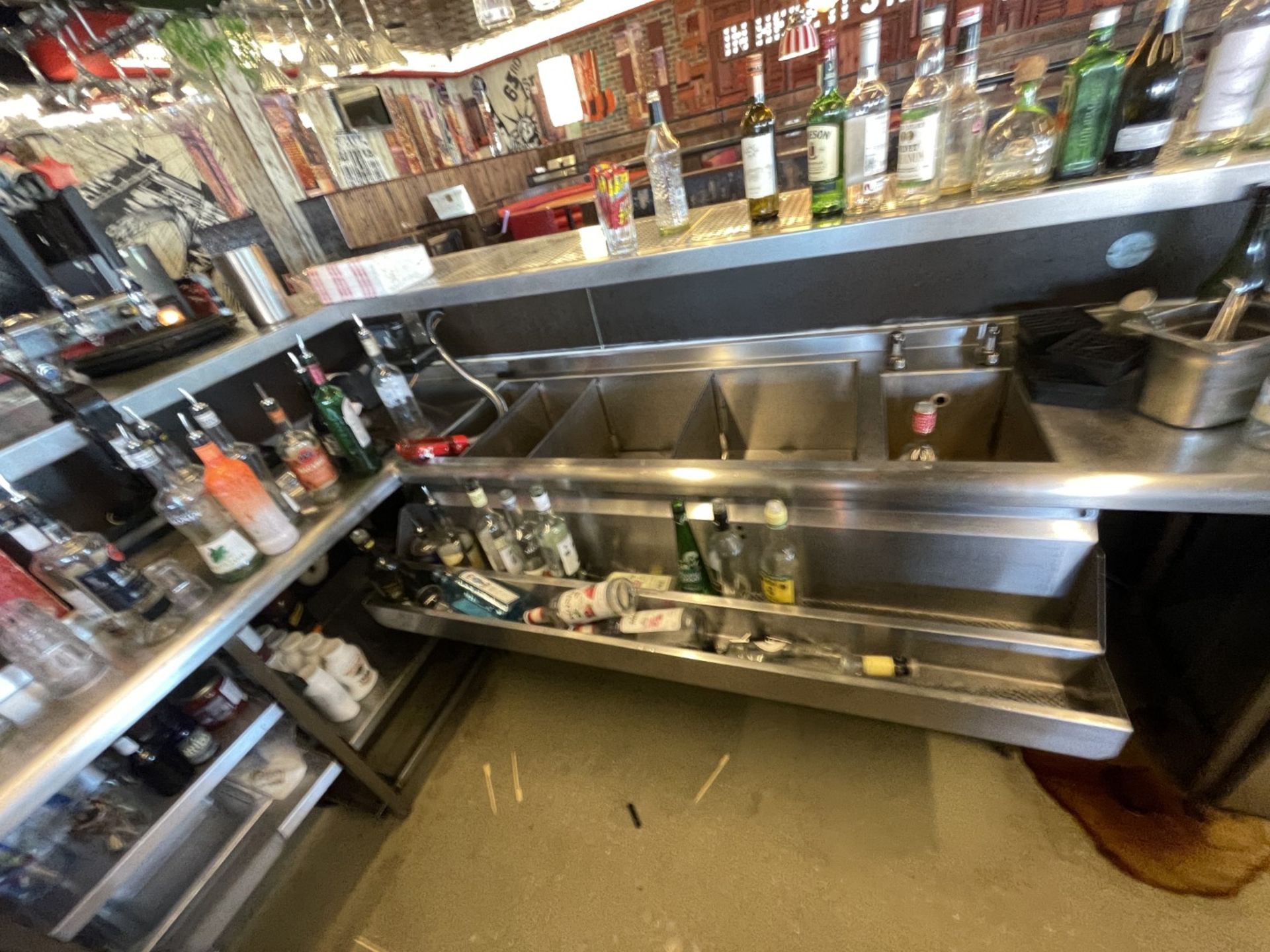 1 x Large Central Island Drinks Bar Features Stainless Bar Tops with Integral Removal Drainers - Image 14 of 64