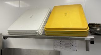 1 x Wall Mounted Stainless Steel Shelf with a Collection of Food Trays