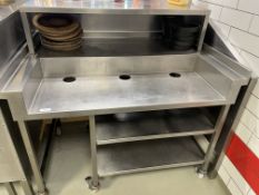 1 x Stainless Steel Bespoke Prep Station On Castors - Features Undershelves, Over Shelf and Circular