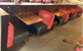 1 x Collection of Seating Booths Upholstered with Grey Faux Leather Seats and Red Fabric Backs