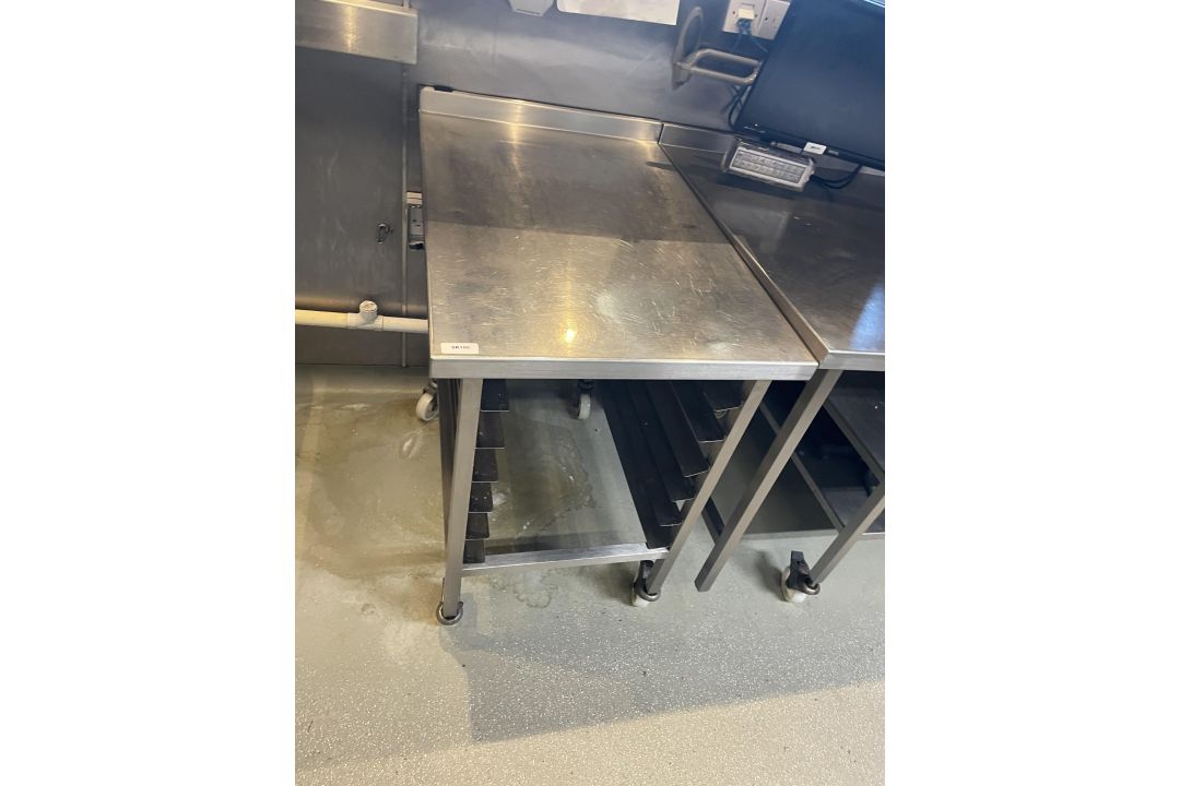 1 x Stainless Steel Prep Table on Castors with Six Tray Holders - Image 4 of 4